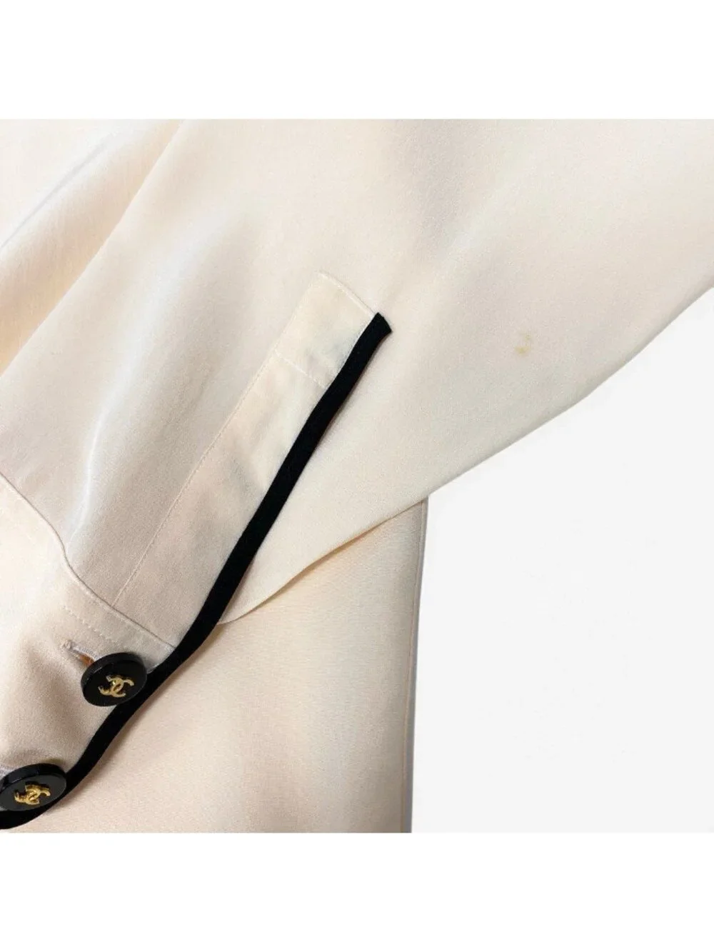 Chanel Long Sleeve Shirt CC Logo Button 38 Ivory Black Silk 100%